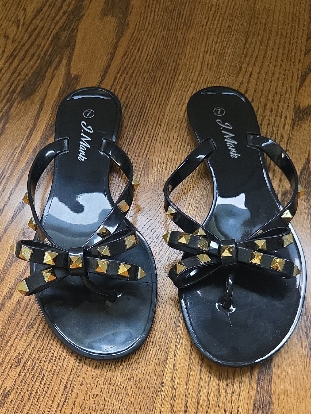 Black Studded Bow Thong Sandals